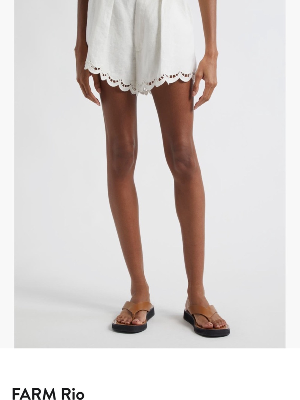 FARM Rio White Scalloped Eyelet Linen Shorts